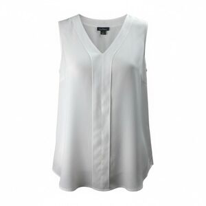 Nue Options Essentials Womens White Sleeveless V-Neck Pleated Rayon Blouse M NEW